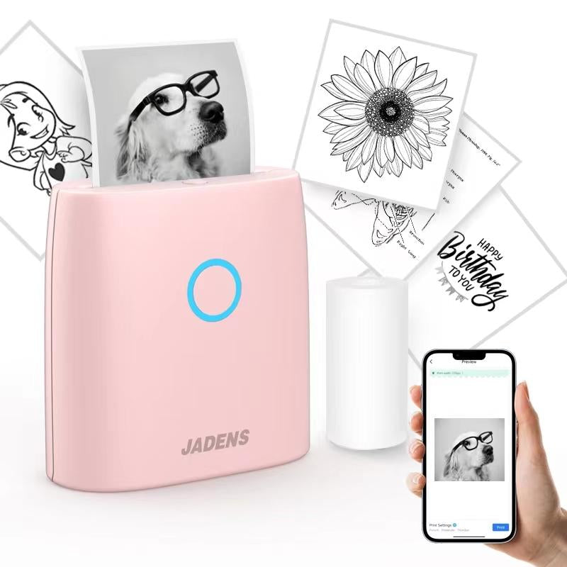 JADENS Mini Sticker Printer-2 Inch Bluetooth Thermal Pocket Printer,Inkless Portable Printer for Study Notes,Photos, Memos,Lists,Gifts,Journals