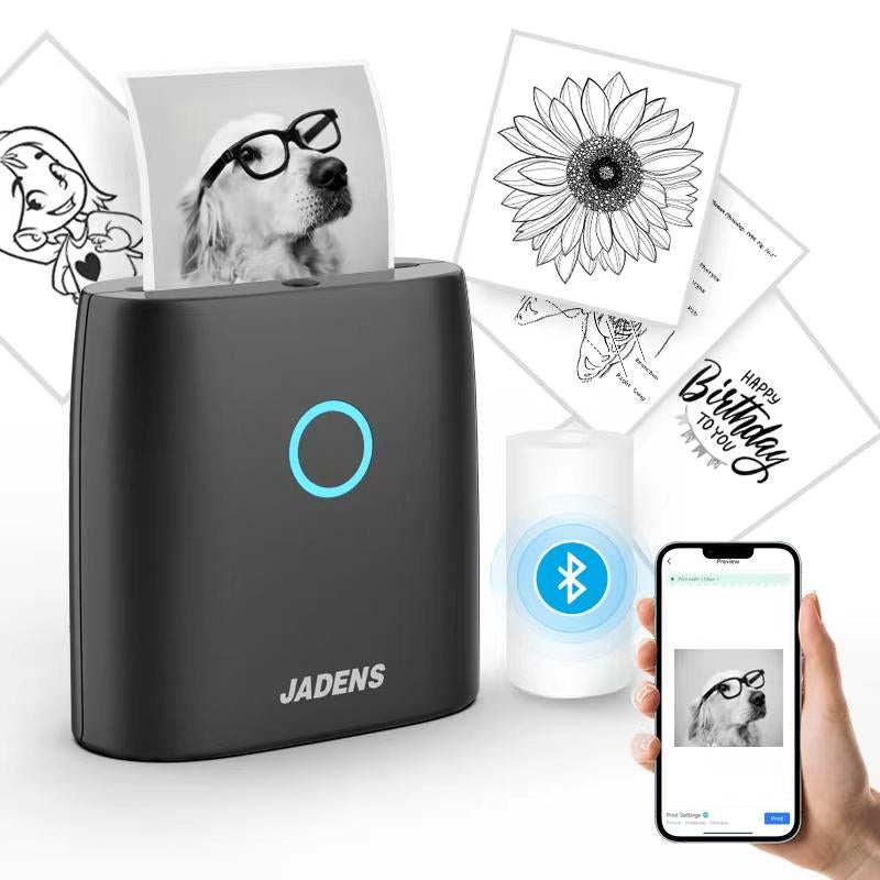 JADENS Mini Sticker Printer-2 Inch Bluetooth Thermal Pocket Printer,Inkless Portable Printer for Study Notes,Photos, Memos,Lists,Gifts,Journals