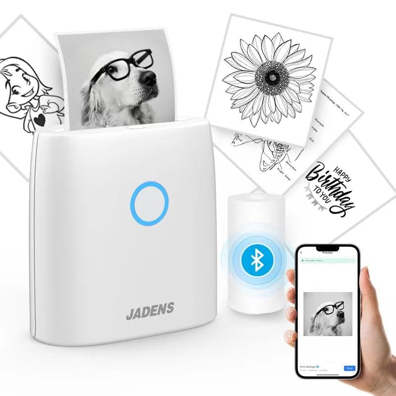 JADENS Mini Sticker Printer-2 Inch Bluetooth Thermal Pocket Printer,Inkless Portable Printer for Study Notes,Photos, Memos,Lists,Gifts,Journals