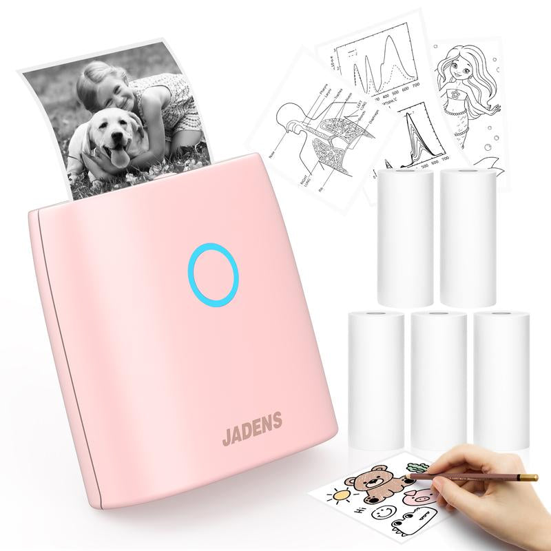 JADENS Mini Sticker Printer-2 Inch Bluetooth Thermal Pocket Printer,Inkless Portable Printer for Study Notes,Photos, Memos,Lists,Gifts,Journals